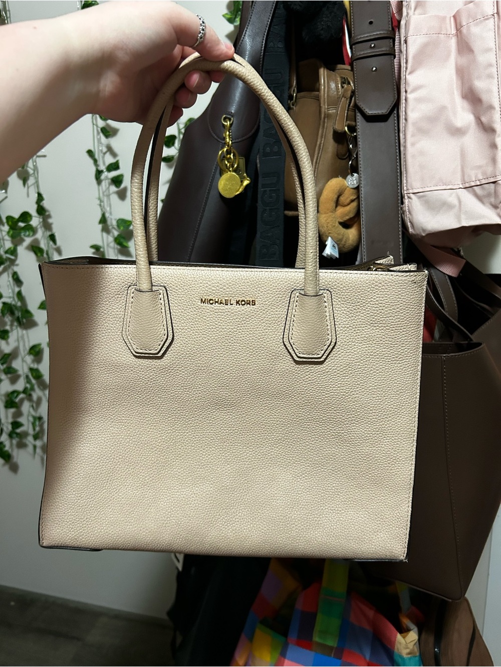Michael Kors Pebbled Leather Tote in Light Beige